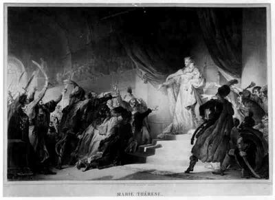 ماريا تيريزا (1717-1780) تقدم ابنها إلى المجريين ، نقشت عليه ثيوفيل ، طبعه ليميرسييه بواسطة الكسندر ايفاريست بعد Fragonard